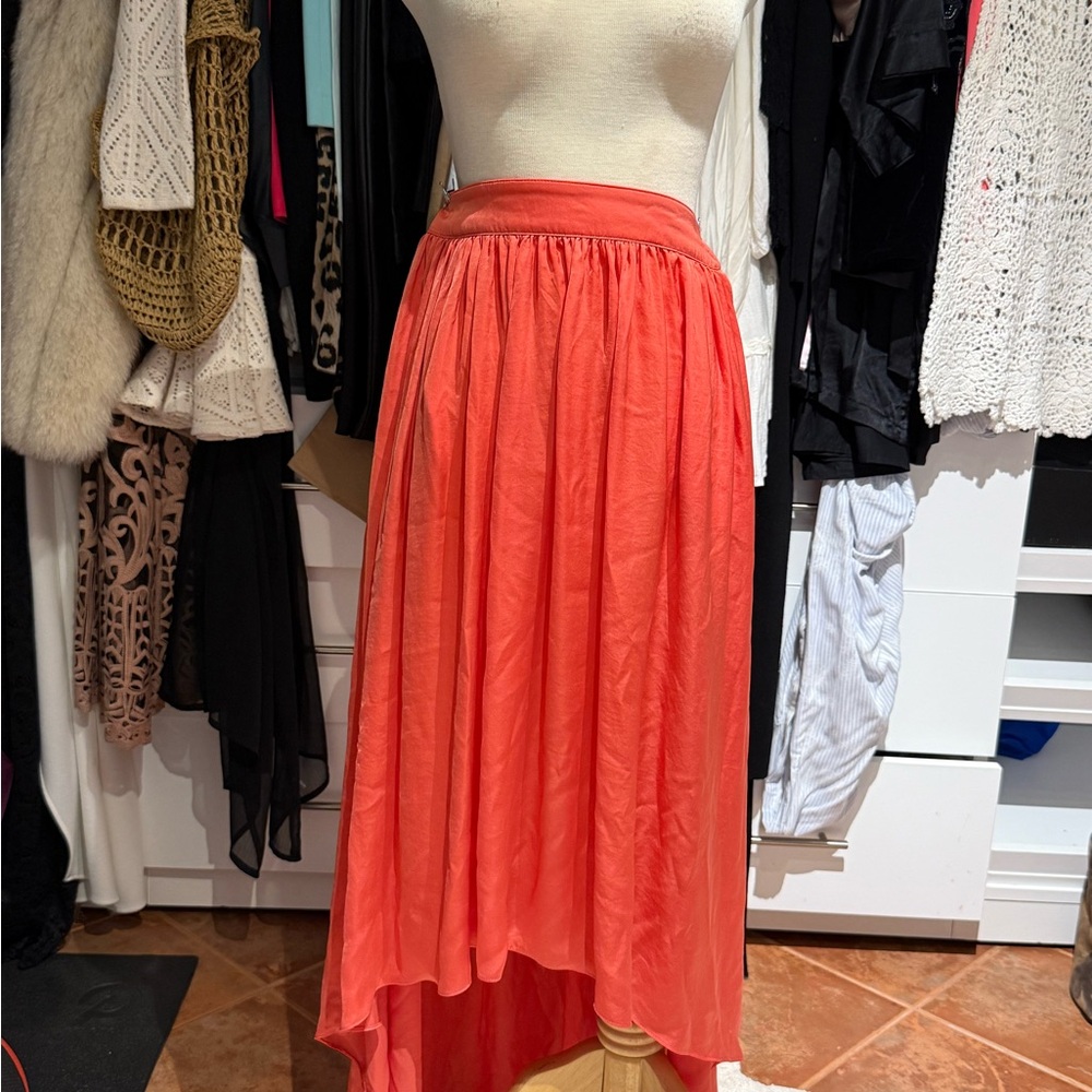 Zara Vibrant Coral High-Low Skirt